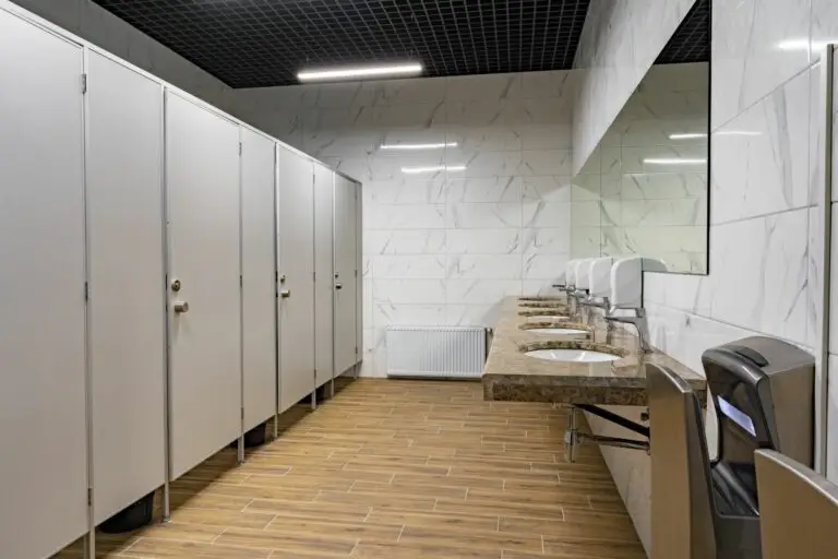 New public toilets partitioned into rooms and stone sinks
