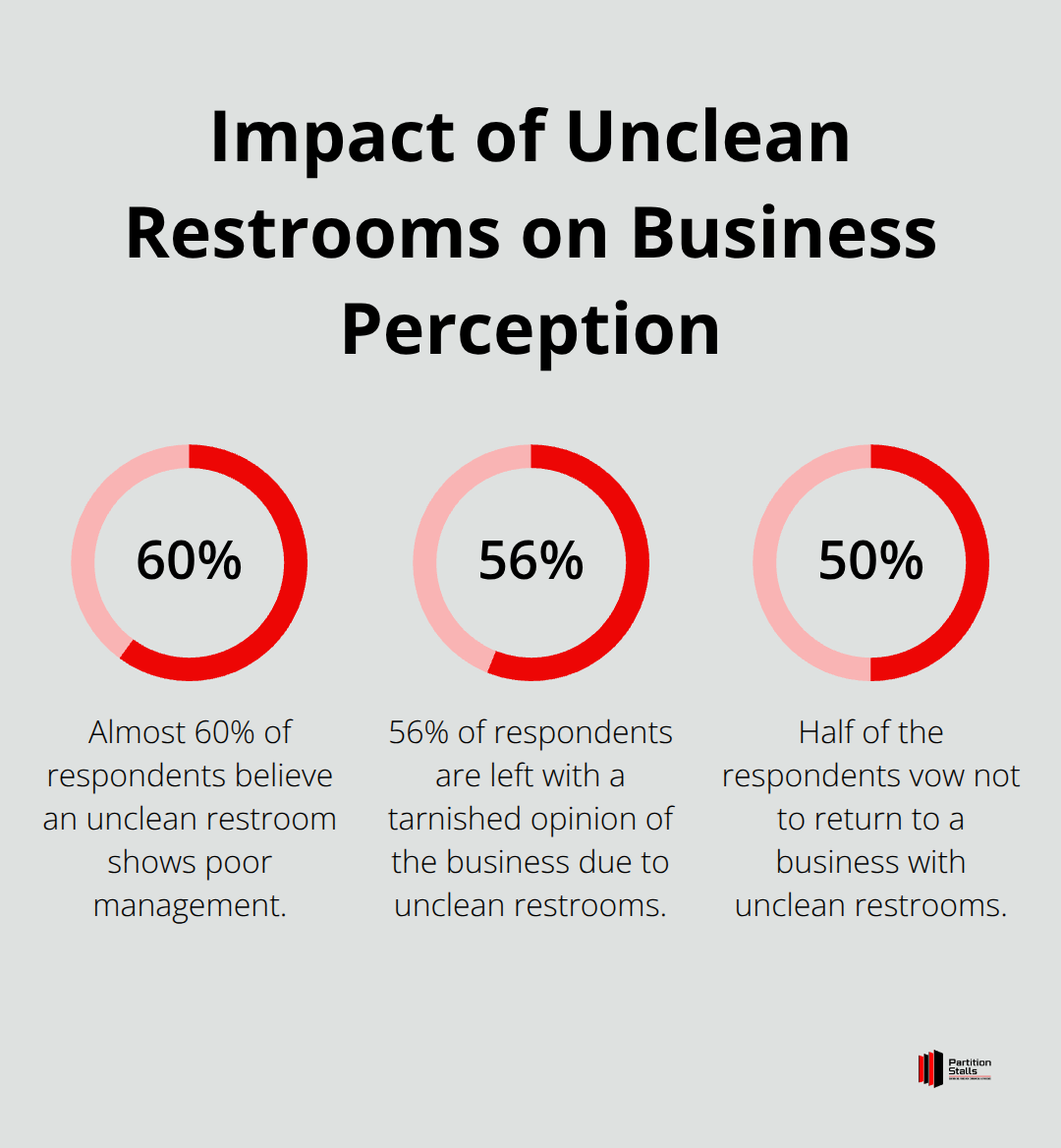 A percentage chart showing the impact of unclean restrooms on business perception, based on a Bradley Corporation survey.